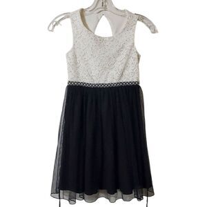 Speechless Girls Size 7 Party Dress Black White Lace Tulle Beaded Pearl Belt